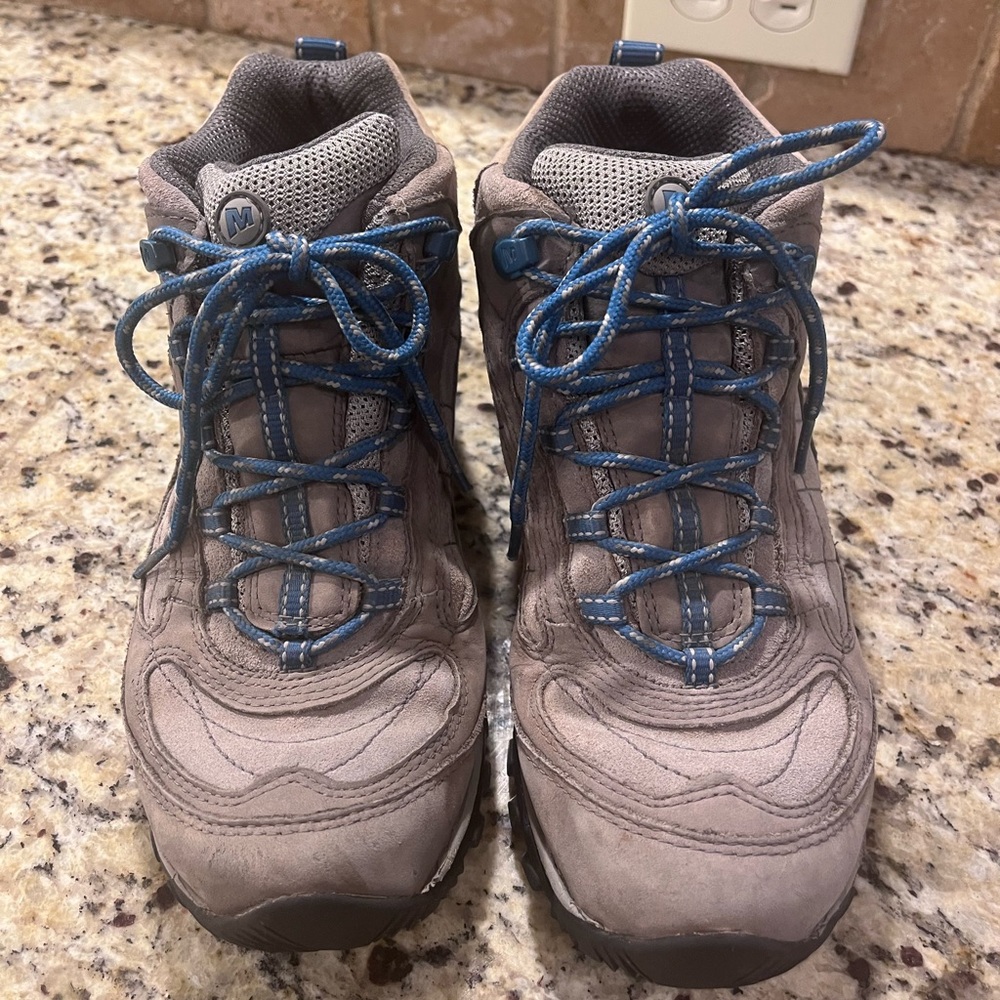 Merrell Gray Hiking Shoes with Blue Laces